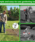 Man uses Dual Head Garden Weeding Tool With 63 Inch Long Handle 24 Claw Steel Heads For Easy No Bend No Squat Weeding Pro Weeder