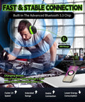 Man wearing Bluetooth Hearing Protection Headphones with 30dB Noise Reduction working on a car engine, phone connected via Bluetooth.