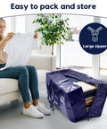 Woman packing clothes into Six Pack Heavy Duty Moving Bags 210GSM With Full Open Side Zipper 93L Waterproof Foldable Storage Totes
