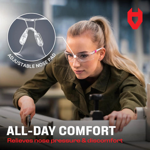 Women's Anti Fog Safety Glasses With Adjustable Frames, One Hundred Percent UV Protection, Scratch Resistant Lenses, ANSI Z87.1 Rated Goggles, Comfortable Wraparound Design For Work, Nursing And Everyday Tasks