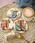 8 Pcs Cowboy Boots Diamond Art Coaster Kit For Adults Beginners Diy Craft Lovers With Holder Cork Pads Diamond Painting Pen Tray Glue And Extra Diamonds Floral Pattern Coasters For Home And Holiday Decor