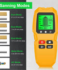 GYZOUKA Wall Scanner Stud Detector for Wood Metal Live AC Wire Locating showing 5 scanning modes and features on display.
