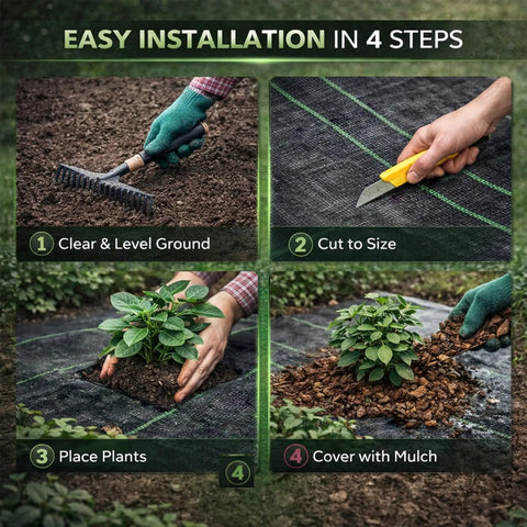 Heavy Duty Weed Barrier Landscape Fabric With Woven Geotextile Ground Cover For Garden Beds Driveways And Landscaping 1.3ft By 50ft Premium Weed Control Mat installation steps