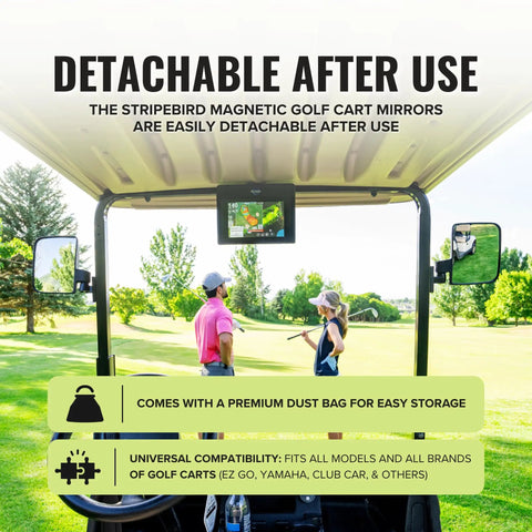 Magnetic Golf Cart Mirrors 2.0 No Drilling Ultra Strength Magnets Two Folding Side Mirrors on golf cart with detachable feature