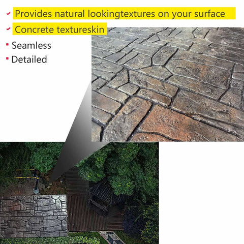 Pro Grade Concrete Stamp Molds Set For Outdoor Projects With Realistic Cobblestone, Brick, And Wood Grain Textures on patio path