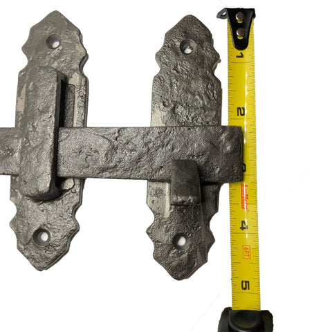 Antique Style Bronze Door Bolt Latch 10 Inch DB126 with tape measure showing size, heavy duty cast iron with vintage finish for doors and gates.