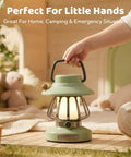 Rechargeable Kid Friendly Lantern Night Light With Dimmable 3 Color LEDs in child's hand on a cozy bed