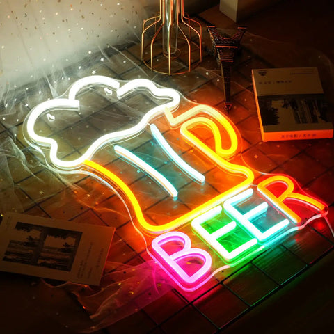 Colorful Beer Mug Neon Sign Led Neon Light For Wall Decor USB Powered 16.5 By 10.1 Inch Perfect Bar Home Man Cave