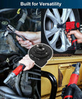 Collage showing Industrial Heavy Duty Impact Socket Adapter Set For Drill applications in automotive and industrial settings.