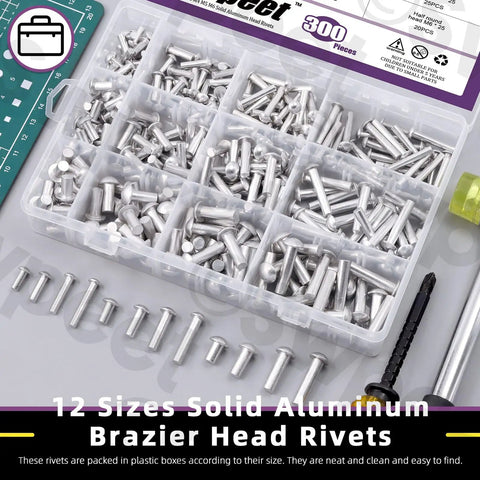 300 Pack Aluminum Rivets Set M4 M5 M6 With 10mm 14mm 20mm 25mm Lengths in clear plastic storage box