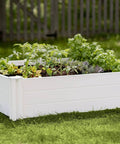 White Vinyl Raised Garden Bed 4 Ft By 4 Ft By 11 In Deep, Modular PVC Construction, BPA And Phthalate Free, with plants growing