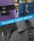 Keep Your Gear Safely Locked Down With This Kickass 21 Piece Anti Theft Lock Combo Featuring Heavy Duty Zipper Guards For Luggage Purses Boots And All Outdoor Adventures showing various locking mechanisms on bags.