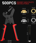 3/8-Inch Grommet Kit With Handheld Eyelet Pliers, 500 Eyelets, 250 Brass And 250 Silver, Plus Tool Bag, dimensions shown