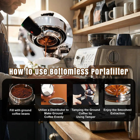 54mm Bottomless Portafilter for Barista Express and Breville Espresso Machines BES870XL BES840XL BES878 BES880BSS BES881BSS BES450BSS and More Pro Level Shot Quality Cleaner Flow Easy Dial In for Home Baristas on Breville machine