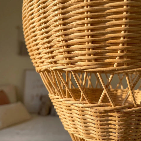 Detail of Natural Rattan Woven Hot Air Balloon Wall Decor For Nursery And Kids Room Boho Chic Dreamy Vibe With Handmade Texture