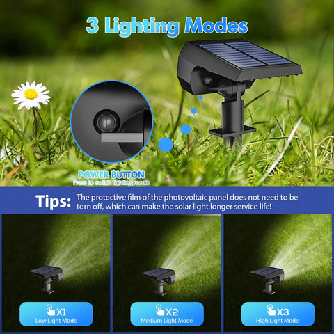 Outdoor Solar Lights IP68 Waterproof 56 LED Garden Path Spotlights With 3 Lighting Modes showcasing 3 brightness levels
