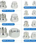 56 Piece BSPP Hydraulic Hose Caps And Plugs Kit for Sizes 2 4 6 8 10 12 16 in galvanized steel, showcasing various sizes.