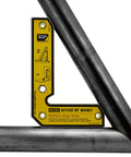 90 Degree Magnetic Welding Square With Inside And Outside Magnets, Fixed Angle Fixturing Tool For Sheet Metal Pipes And Angles, 6 Inch Length, 40 Lb Pull, Dual Magnet System For Tight, Precise Holds positioned between metal pipes