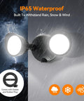 Badass Heavy Duty Dual Head Led Exterior Flood Light With 45 Watt Power And 5500 Lumens Kickin Brightness under rain, showcasing IP65 waterproof features.