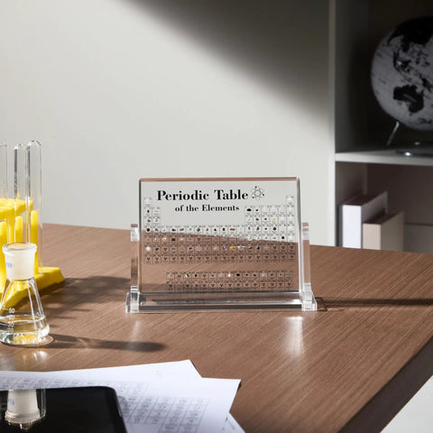 Clear acrylic periodic table with real elements inside on a desk, Cool Clear Acrylic Periodic Table With Real Elements Inside Size 6.7 By 4.7 Inches Ultimate Educational STEM Gift For Kids Students And Science Teachers The Perfect Valentines Day Gift For Science Lovers Classroom Decor