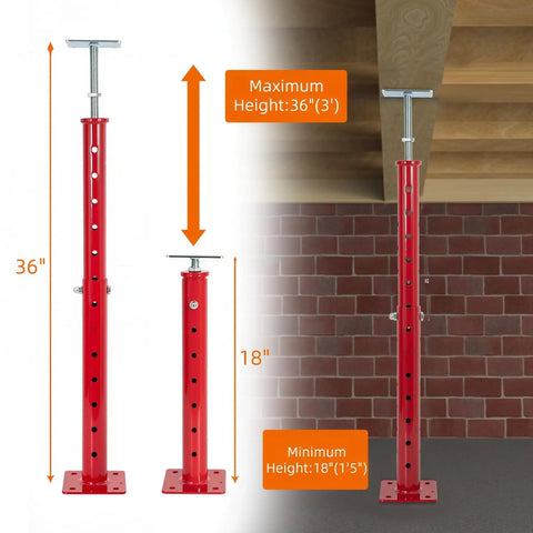 2 Pack Adjustable Basement Floor Jack For 18 To 36 Inch Height Range, showing adjustable height feature and steel construction