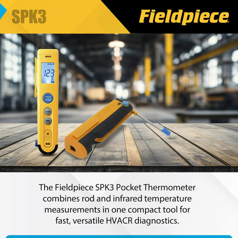 Pocket Type K Thermometer With Infrared Capability Dual Readings For In Duct And Surface Checks Folding Probe For Easy Duct Access And Quick Ambient Readouts With Backlit Display For HVACR Pros, yellow SPK3