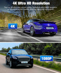 4K Front And 1080P Rear 3 Channel Dash Cam For Your Ride With 32GB Card showing ultra HD car footage comparisons