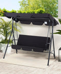 Heavy Duty 3 Seat Patio Swing With Removable Cushions, Adjustable Canopy And Smooth Glider Motion For Garden, Poolside Or Backyard, Built To Last Steel Frame Keeps Up To 450 Pounds, Black