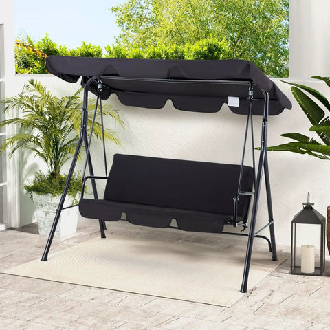 Heavy Duty 3 Seat Patio Swing With Removable Cushions, Adjustable Canopy And Smooth Glider Motion For Garden, Poolside Or Backyard, Built To Last Steel Frame Keeps Up To 450 Pounds, Black