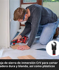 Man using All In One Pro Grade 4 Piece Multitool Accessory Set With BIM Plunge Saw Blade 34 Mm 18 TPI on wood floor