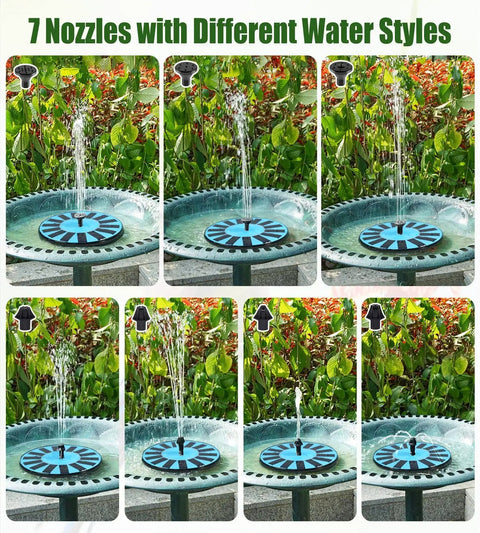 Solar Powered Water Fountain For Bird Bath Garden Pond Pool And Patio With 8 Nozzles And 4 Fixers Upgraded 100 Percent Glass Panel