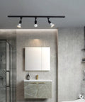 J Type Track Lighting Heads To E26 Medium Screw Base Adapters, Direction Adjustable, Slick Black Finish installed in bathroom