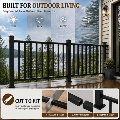 Hella Tough Deck Railing Kit With Reinforced Posts For Patios And Stairs Meets Building Codes, black steel guardrail cut to fit