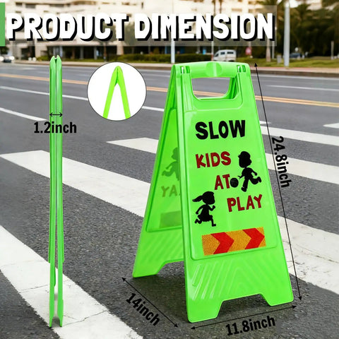 Three Pack Kids Playing Signs For Street Reflective Slow Down Alert Sign With Double Sided Text Graphics Highly Visible