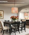 Dining room with Marble Granite White Drum Lamp Shade With Pink Graphic Abstract Pattern, fitting modern decor style.