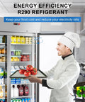Badass Heavy Duty Upright Commercial Refrigerator Featuring 49 Cubic Feet Cooling Capacity And Durable Fingerprint Resistant Steel Shelves For Busy Kitchens with chef holding tomatoes.