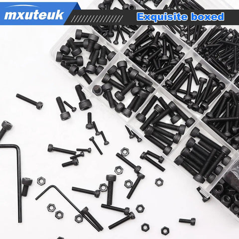 Metric Screw Assortment Kit with Lock and Flat Washers for M3 M4 M5 M6 Hex Socket Head Cap Screws 12.9 Carbon Steel Bolts Nuts