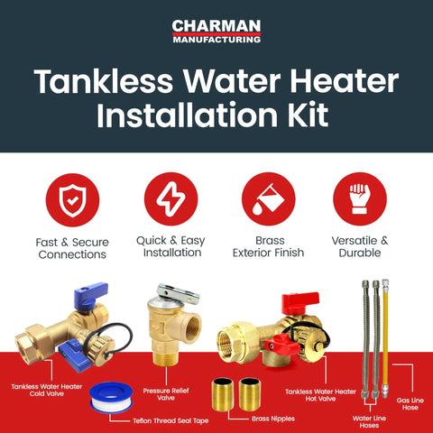 Tankless Water Heater Isolation Valve Kit Three Quarter Inch Complete Brass Female To Female Threads With Pressure Relief