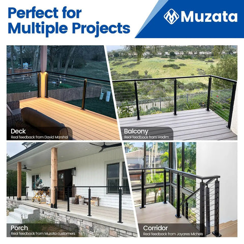 Modern Modular Cable Railing Kit For Decks And Patios, 36 Inch Surface Mount Balustrade displayed on various outdoor projects.