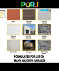 Dry As A Bone Masonry Sealer Concentrate Makes Three Gallons Of Heavy Duty Water Repellent For Concrete Driveways Pavers And Natural Stone Silane Siloxane Mix Delivers Zero Sheen And Strictly No Color Change While Keeping Surfaces Smooth Breathable And, showing various masonry surfaces like brick, natural stone, and concrete.