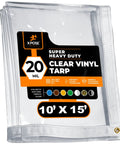 Clear Vinyl Tarp 10 Ft By 15 Ft, Heavy Duty 20 Mil Waterproof PVC Tarpaulin With Brass Grommets package with label