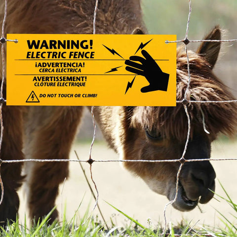 8 Pack Electric Fence Warning Signs 10 By 4 Inch Durable High Visibility Yellow And Black Signs For Farm Ranch Property Safety Warn Intruders Or Animals Easy Peel Adhesive Outdoor Weatherproof on wire fence near horse