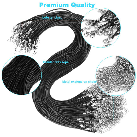100 Pcs Premium Leather Necklace Cord With Clasps For Pendants Black 18 Inch Waxed Rope String For DIY Jewelry Making Supplies Bulk Kit 1.5mm Thick And Adjustable Length