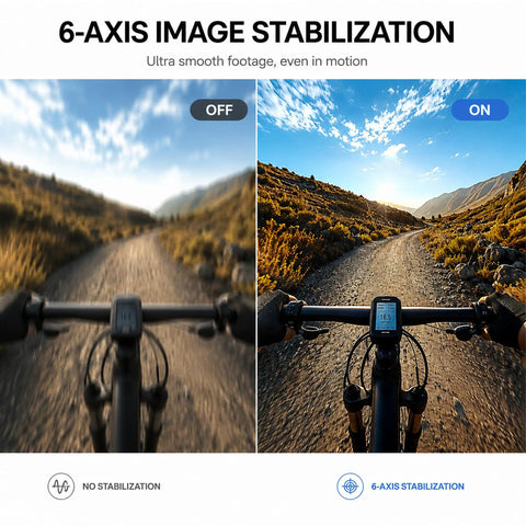 Comparison of 4K Mini Body Camera With Stabilization And Hands Free Magnetic Clip showing off and on, cycling view