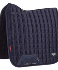 Loire Classic Dressage Square Navy Large With Woven Satin Shine And Bamboo Breathable Comfort Ultra Soft Dressage Pad