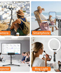 75 Inch Extendable Camera Tripod With Remote Shutter And 360 Degree Ball Head holding camera, phone, projector, ring light