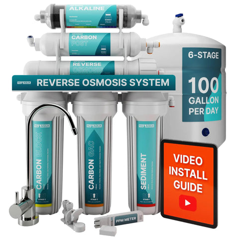 6 Stage Alkaline Under Sink Reverse Osmosis Water Filter System With Remineralization, 100 GPD RO Filtration, Faucet And Tank, PPM Meter, Easy Install, 120 Day Trial, 3 Year Warranty