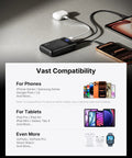 Hella Compact 20000mAh Power Bank With 45W Fast Charging connecting to devices on a gray surface, showcasing compatibility.