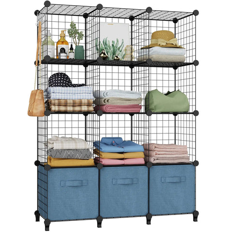 12 Inch Wire Storage Cubes Closet Organizer Set For Wardrobe And Garment Racks DIY Room Shelving System Holds Up To 22 Lbs Per Cube