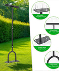 Manual Lawn Aerator Spike Tool With Nine Two Point Two Inch Iron Spikes For Deep Soil Aeration in yard with features inset